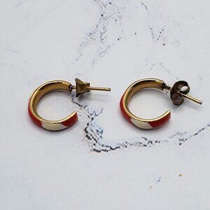 Red & White Candy Striped Gold Hoop Earrings